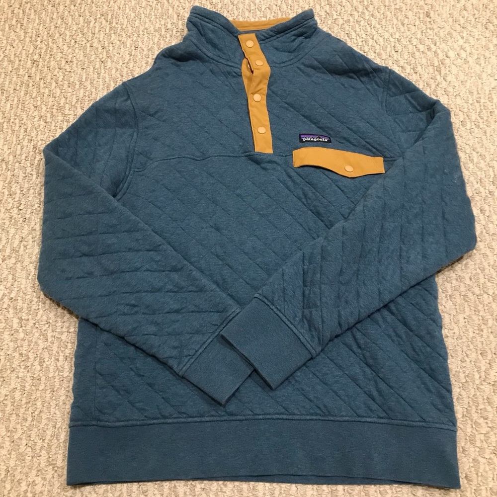 Patagonia Organic Cotton Fleece Jumper Snap T Quilted Pullover (Blue/Yellow)